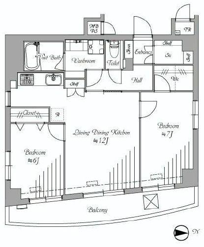 Floor plan. 2LDK, Price 39,800,000 yen, Occupied area 61.52 sq m , Balcony area 9.15 sq m