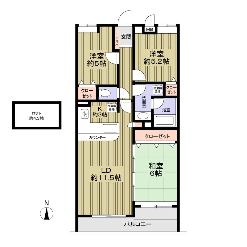 Floor plan. 3LDK, Price 41,800,000 yen, Occupied area 67.08 sq m , Balcony area 7.25 sq m