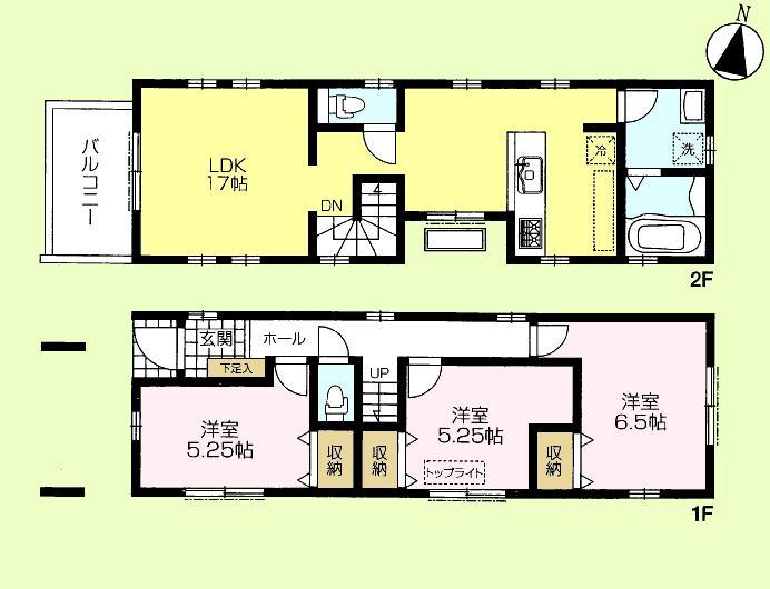 Floor plan. (E Building), Price 57,800,000 yen, 3LDK, Land area 81.06 sq m , Building area 86.73 sq m