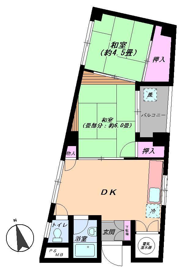 Floor plan. 2DK, Price 14.8 million yen, Occupied area 43.08 sq m , Balcony area 3.02 sq m