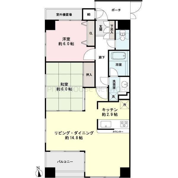 Floor plan. 2LDK, Price 37,800,000 yen, Occupied area 63.75 sq m , Balcony area 5.13 sq m
