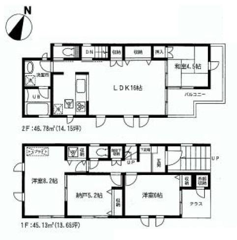 Floor plan. 67,800,000 yen, 4LDK, Land area 85 sq m , Building area 107.74 sq m