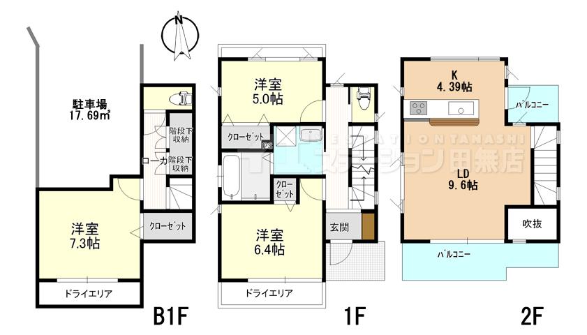 Floor plan. 53,800,000 yen, 3LDK, Land area 66.75 sq m , Building area 106.46 sq m Floor