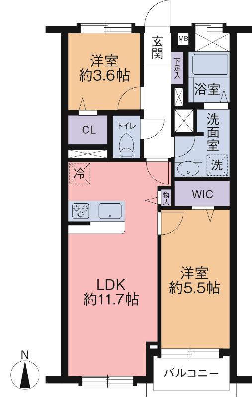 Floor plan. 2LDK, Price 27,800,000 yen, Occupied area 58.64 sq m