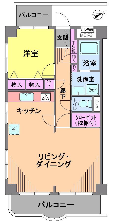 Floor plan. 1LDK, Price 25,800,000 yen, Occupied area 53.35 sq m , Balcony area 9.65 sq m