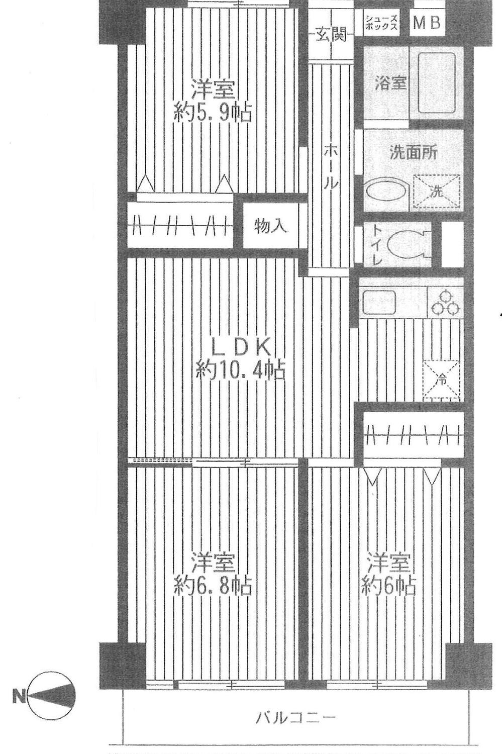 Floor plan. 3LDK, Price 35,900,000 yen, Footprint 64.9 sq m , Balcony area 5.54 sq m new interior renovated. (Now empty)