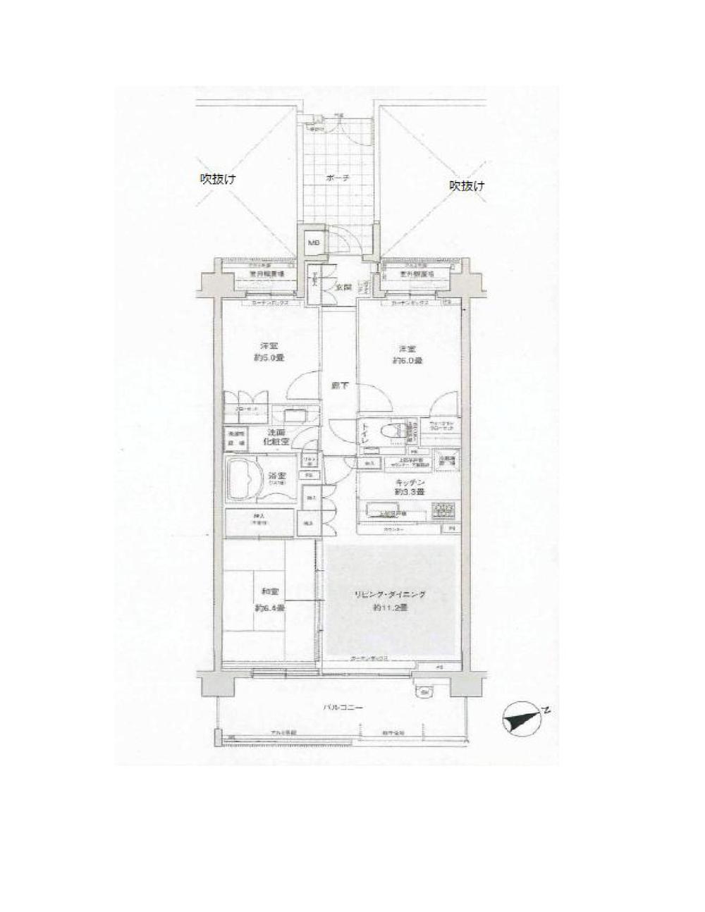 Floor plan. 3LDK, Price 51,800,000 yen, Occupied area 72.65 sq m , Balcony area 12.6 sq m