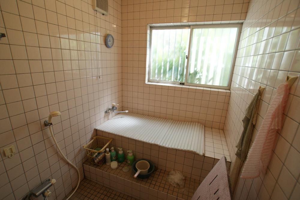 Bathroom. It is a bath with a view of the green from the window.