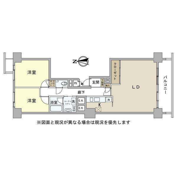Floor plan. 2LDK, Price 33,800,000 yen, Occupied area 70.49 sq m , Balcony area 8.7 sq m