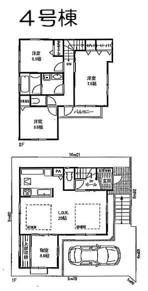 Floor plan. 80 million yen, 4LDK, Land area 100.1 sq m , Building area 98.13 sq m 4 Building Floor plan