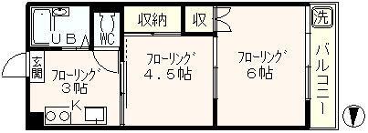 Floor plan. 2K, Price 13.5 million yen, Footprint 26.8 sq m , Balcony area 2.5 sq m