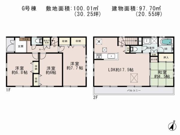 Floor plan. 78,800,000 yen, 4LDK, Land area 100.01 sq m , Building area 97.7 sq m