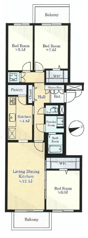 Floor plan. 3LDK, Price 37,800,000 yen, Occupied area 84.07 sq m , Balcony area 9.22 sq m