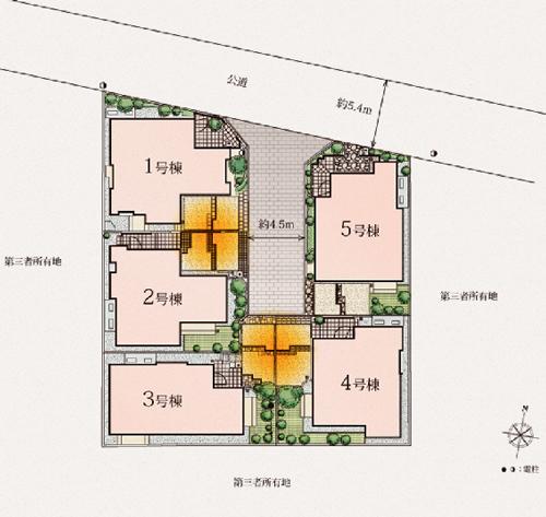 The entire compartment Figure. Through the planting 栽計 images and wind in consideration of the privacy, Secure a space to create a Hidamari. All mansion, Site area of ​​about 32 square meters and (about 106 sq m) or more, One House, Determine the flavor and independence of one House, Create room mansion (the entire section view)