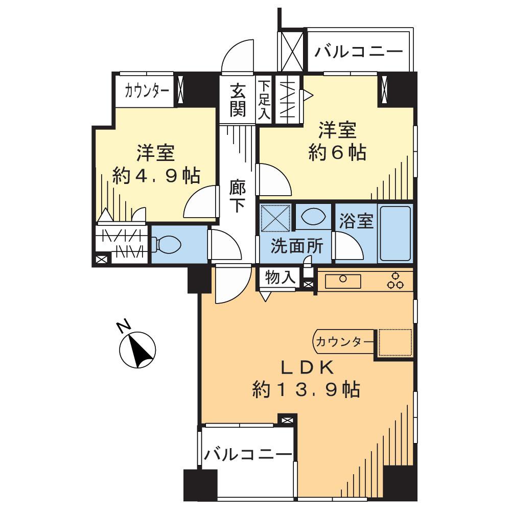 Floor plan. 2LDK, Price 34,200,000 yen, Occupied area 55.19 sq m , Balcony area 6.26 sq m