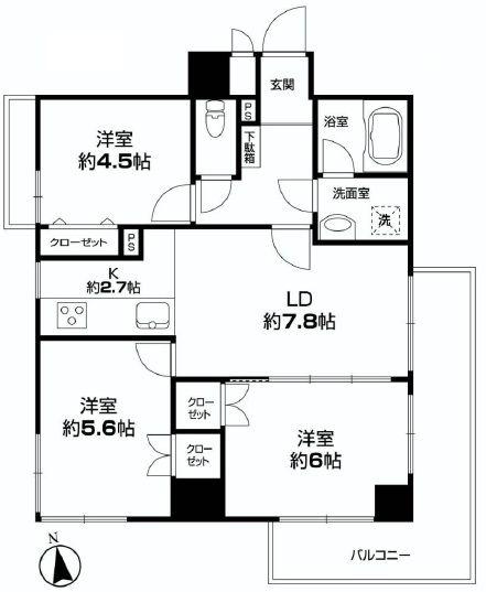 Floor plan. 3LDK, Price 43,900,000 yen, Occupied area 60.23 sq m , Balcony area 8.15 sq m