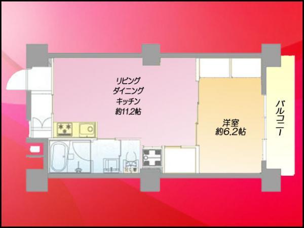 Floor plan. 1LDK, Price 21,980,000 yen, Occupied area 41.41 sq m , Balcony area 5.52 sq m