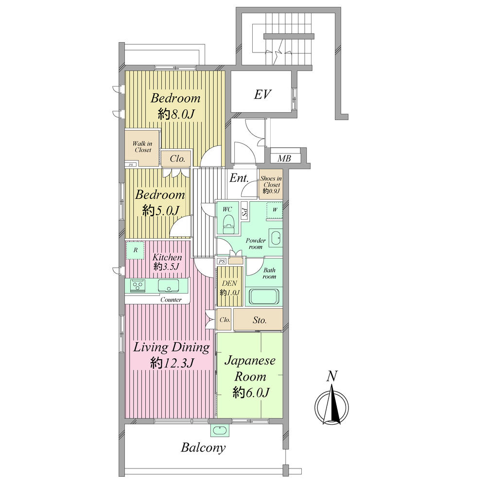 Floor plan. 3LDK, Price 49,800,000 yen, Occupied area 80.73 sq m , Balcony area 12.8 sq m   ■ Corner room ■ Living floor heating