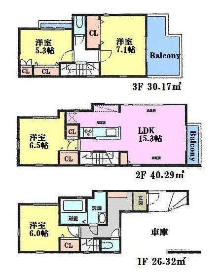 Floor plan. (A Building), Price 50,800,000 yen, 4LDK, Land area 60.8 sq m , Building area 96.78 sq m