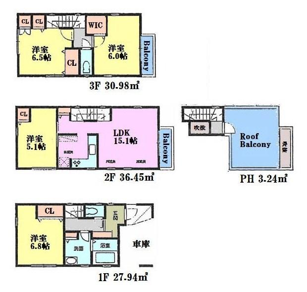 Floor plan. (B Building), Price 47,800,000 yen, 4LDK, Land area 60.8 sq m , Building area 98.61 sq m