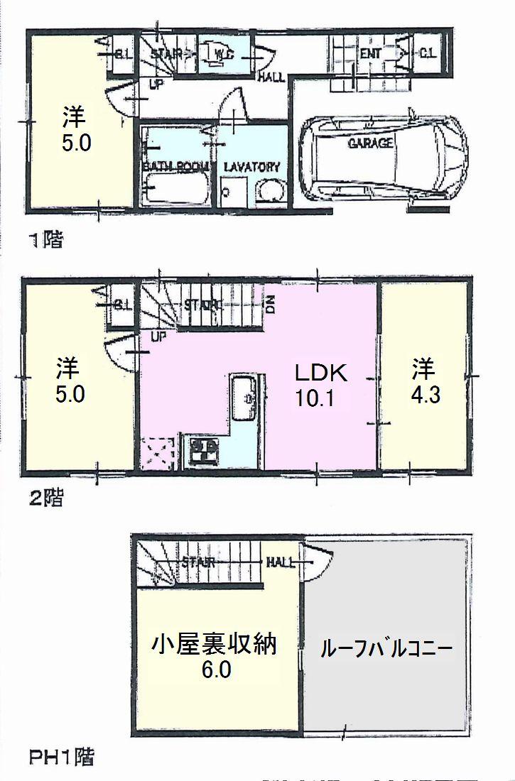 Floor plan. 41,800,000 yen, 3LDK, Land area 48.47 sq m , Building area 64.03 sq m