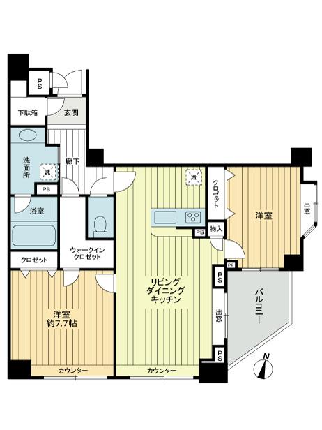 Floor plan. 2LDK, Price 42,800,000 yen, Occupied area 68.14 sq m , Balcony area 5.86 sq m 2LDK, Corner room