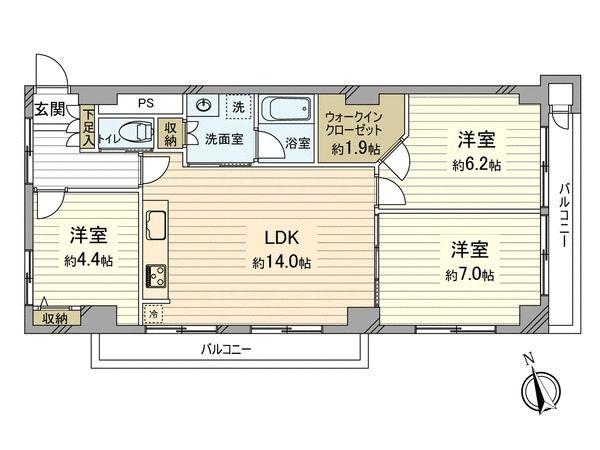 Floor plan. 3LDK, Price 32,800,000 yen, Footprint 75.6 sq m , Balcony area 18.36 sq m Floor
