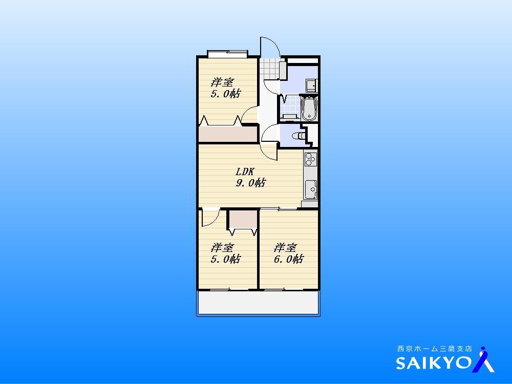 Floor plan. 3LDK, Price 25,800,000 yen, Occupied area 61.82 sq m , Balcony area 7.33 sq m floor plan