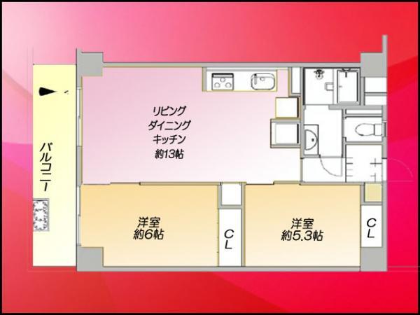 Floor plan. 2LDK, Price 24,800,000 yen, Footprint 59.4 sq m