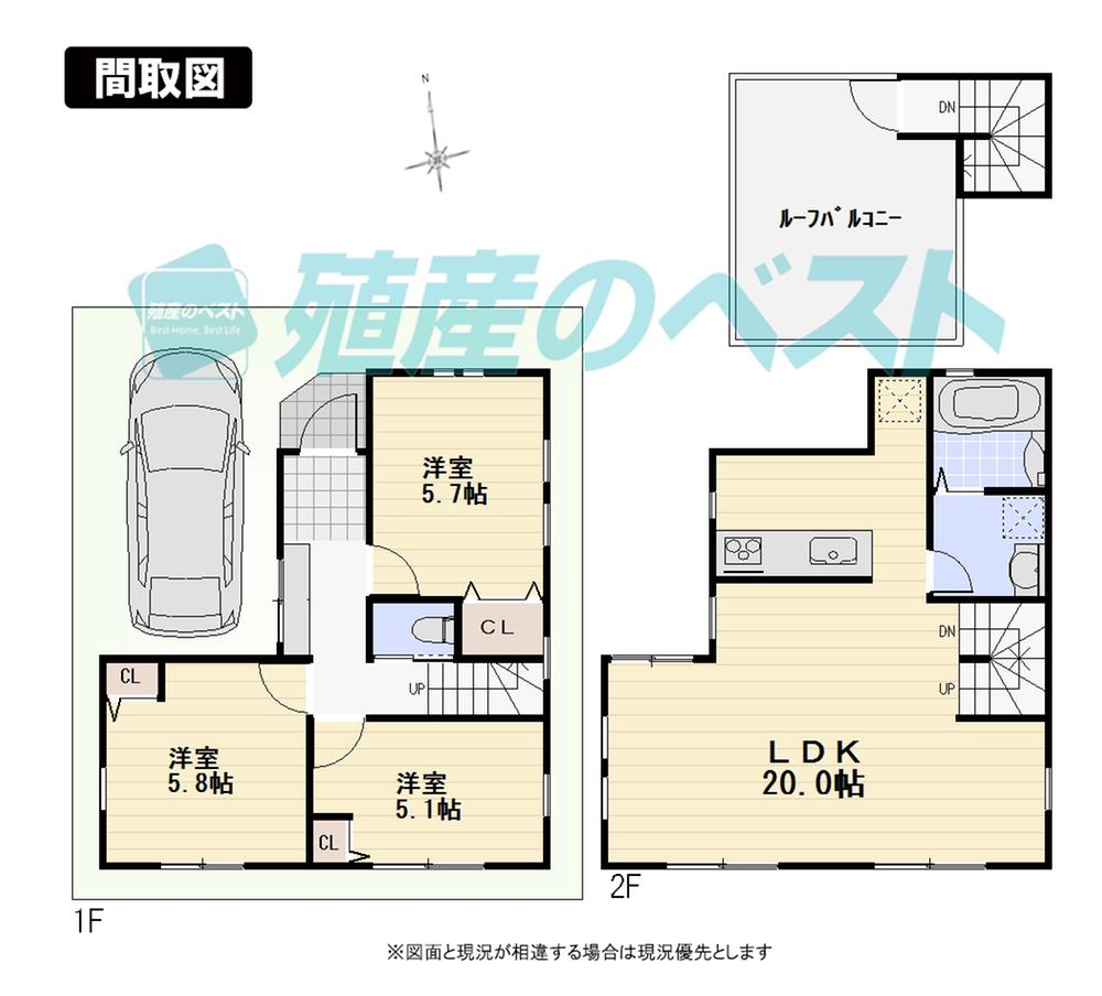 Building plan example (floor plan). LDK will take about 20 Pledge. 