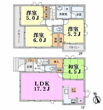 Floor plan. 59,800,000 yen, 4LDK, Land area 86.95 sq m , Building area 86.94 sq m