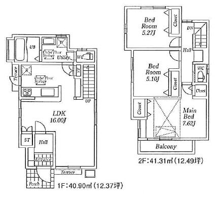 Floor plan. (B Building), Price 62,800,000 yen, 3LDK, Land area 104.95 sq m , Building area 82.21 sq m