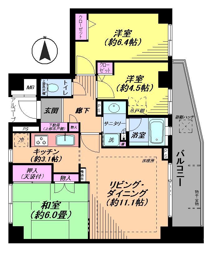 Floor plan. 3LDK, Price 38,500,000 yen, Occupied area 68.36 sq m , Balcony area 10.76 sq m