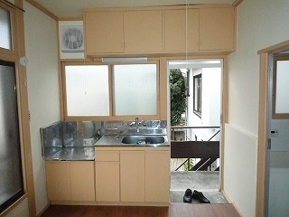 Kitchen. View daylight kitchen and entrance