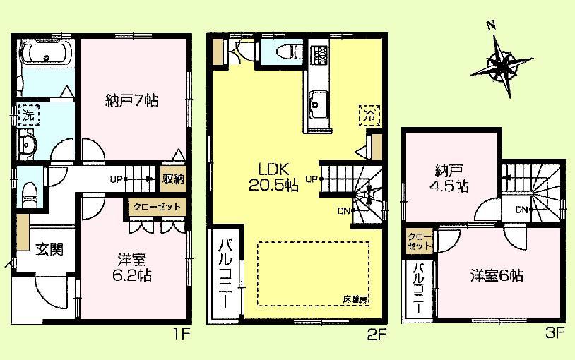 Floor plan. (5 Building), Price 54,800,000 yen, 2LDK+2S, Land area 83.12 sq m , Building area 97.55 sq m