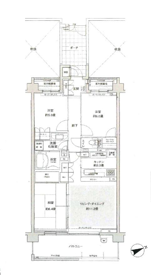 Floor plan. 3LDK, Price 51,800,000 yen, Occupied area 72.65 sq m , Balcony area 12.6 sq m