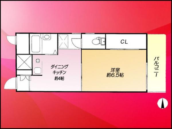 Floor plan. 1K, Price 16.4 million yen, Footprint 28.8 sq m , Balcony area 4.32 sq m