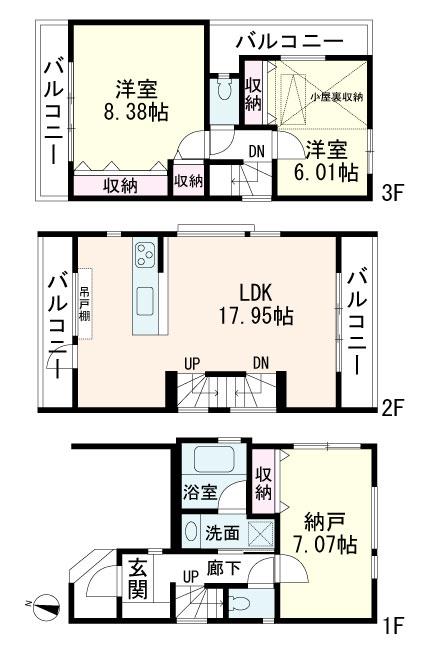 Floor plan. 56,800,000 yen, 3LDK, Land area 60.01 sq m , Building area 104.59 sq m