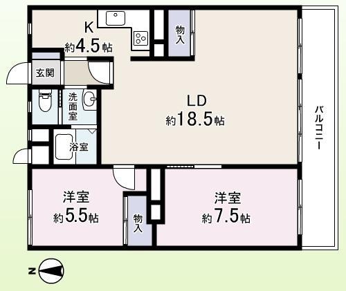Floor plan. 2LDK, Price 29,800,000 yen, Occupied area 72.02 sq m , Balcony area 9.72 sq m