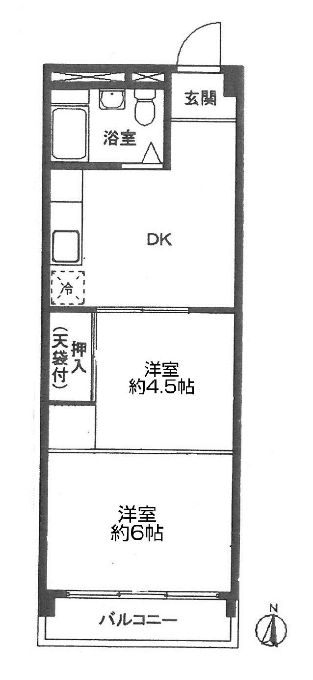Floor plan. 2DK, Price 9.8 million yen, Occupied area 30.61 sq m , Balcony area 3.45 sq m