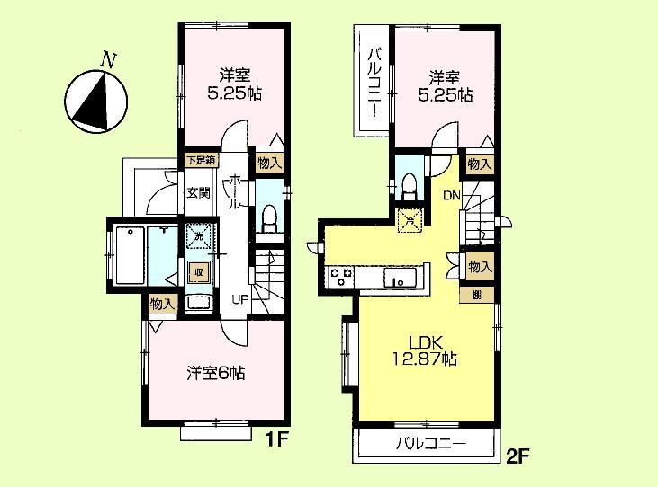 Floor plan. (1 Building), Price 53,300,000 yen, 3LDK, Land area 85.97 sq m , Building area 68.72 sq m