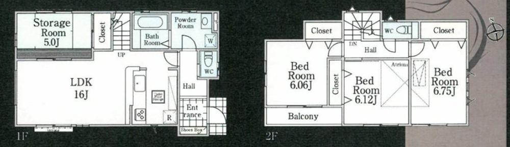 Floor plan. (3 Building), Price 64,800,000 yen, 4LDK, Land area 106.26 sq m , Building area 95.43 sq m