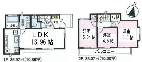 Floor plan. 54,800,000 yen, 3LDK, Land area 85.36 sq m , Building area 69.04 sq m