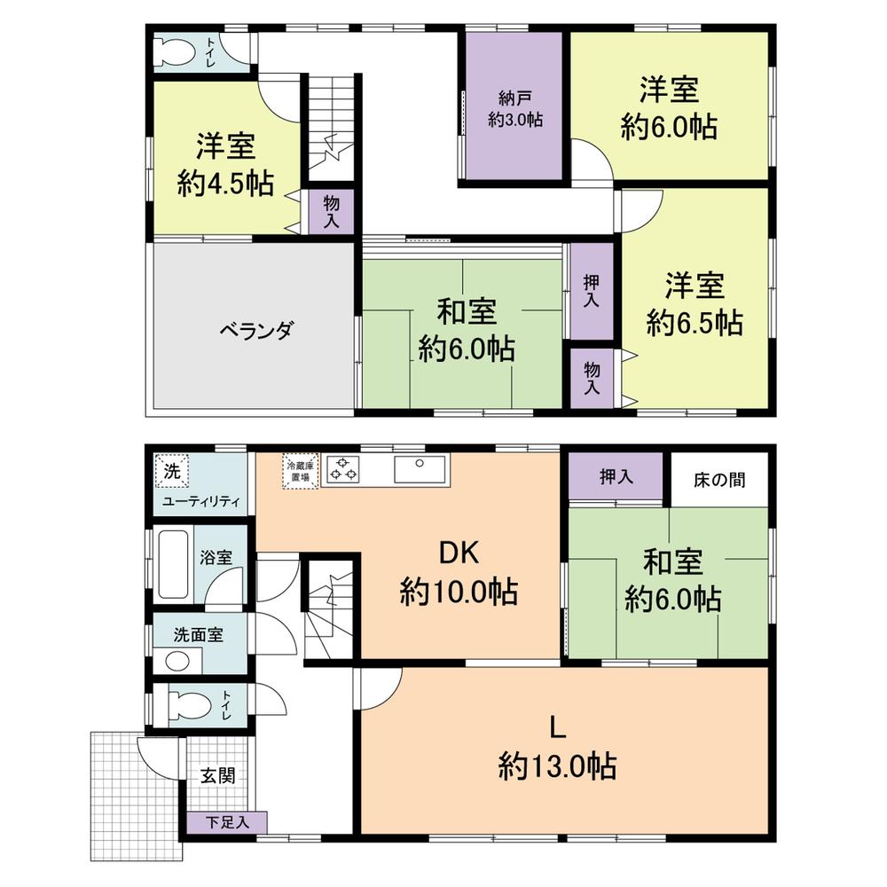 Floor plan. 69,800,000 yen, 5LDK + S (storeroom), Land area 185.3 sq m , Building area 136.46 sq m