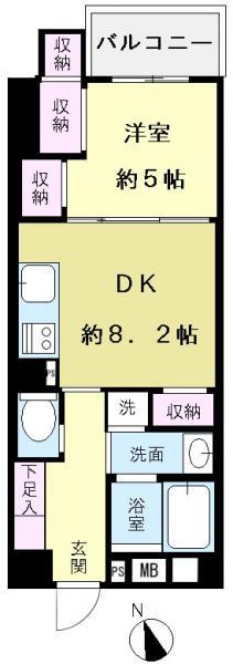 Floor plan. 1DK, Price 24.4 million yen, Occupied area 37.29 sq m , Balcony area 308 sq m
