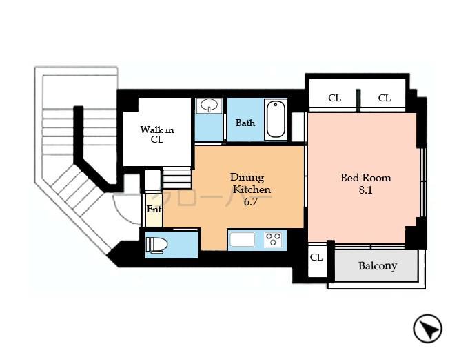 Floor plan. 1DK, Price 19,800,000 yen, Occupied area 34.76 sq m , Balcony area 2.57 sq m