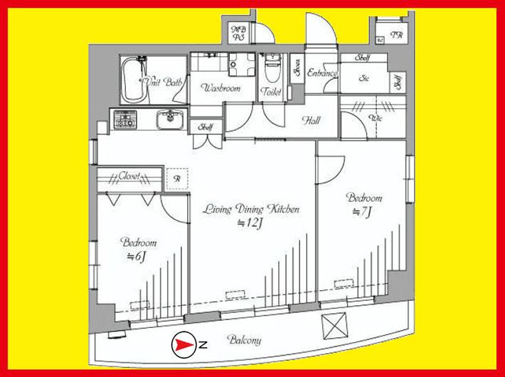 Floor plan. 2LDK, Price 39,800,000 yen, Occupied area 61.52 sq m , Balcony area 9.15 sq m