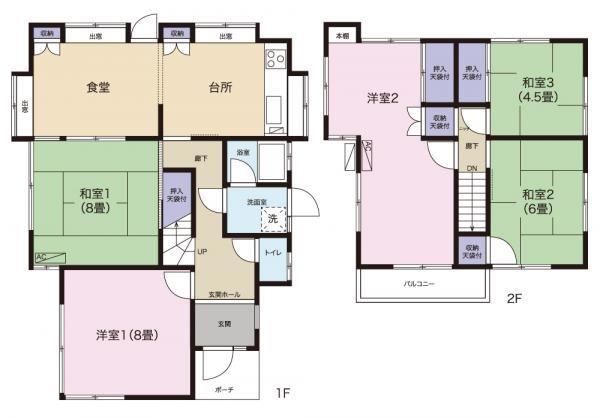 Floor plan. 50,800,000 yen, 5LDK, Land area 145.78 sq m , Building area 107.64 sq m