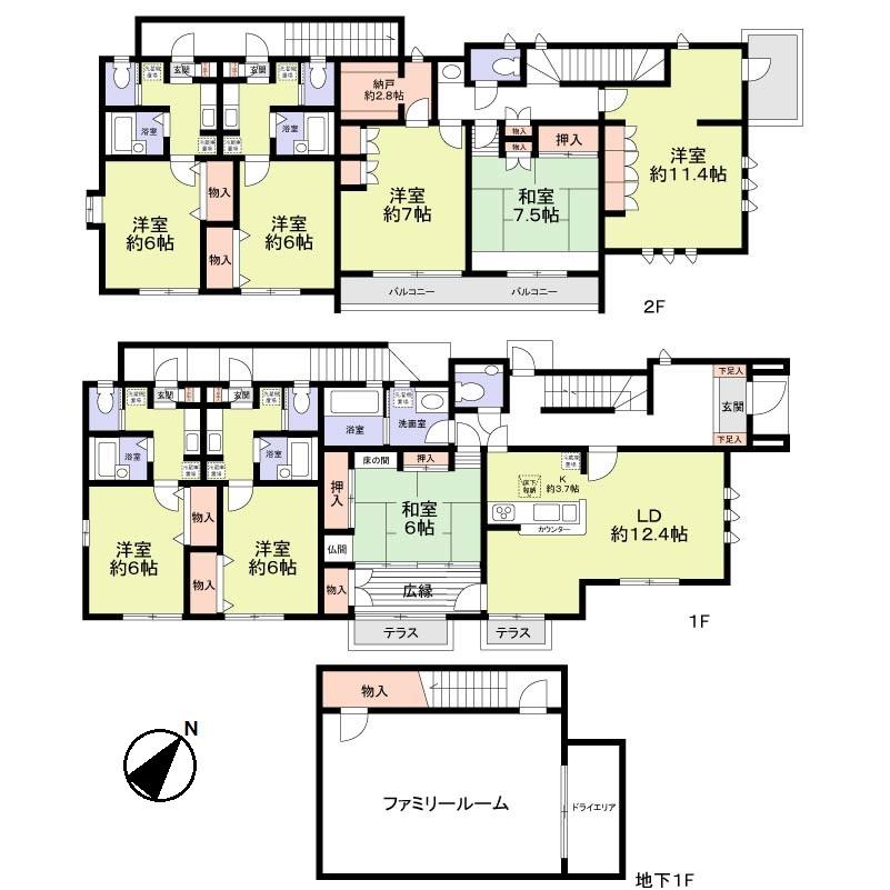 Floor plan. 150 million yen, 5LDK, Land area 202.18 sq m , Building area 257.64 sq m