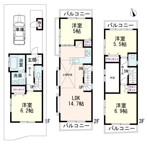 Floor plan. 51,800,000 yen, 4LDK, Land area 60.53 sq m , 4LDK balcony four sides of the building area 87.85 sq m room